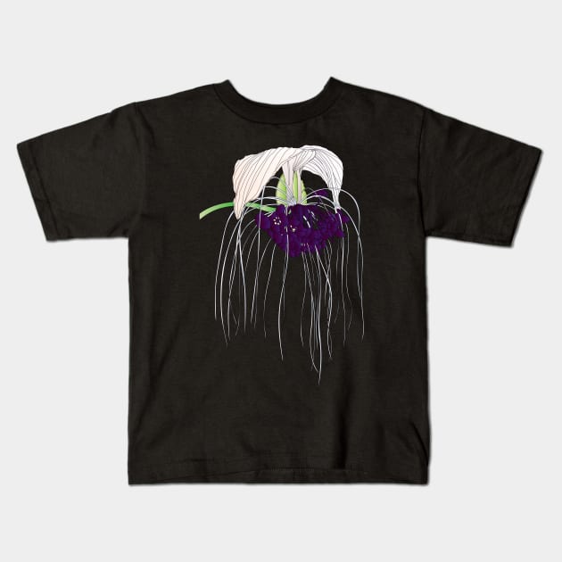 White Bat Flower Kids T-Shirt by OrangeEdenDesigns